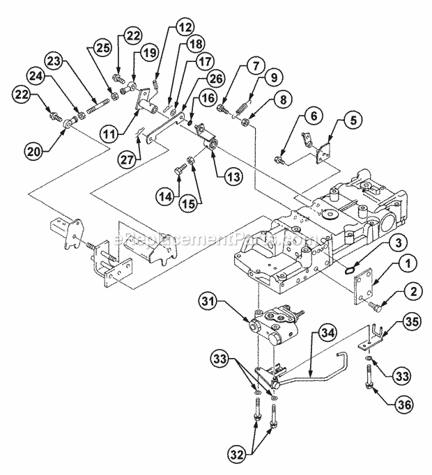 Hydraulic Lift Control Valve Diagram and Parts List for 54A-458D100, 590-603-100 Cub Cadet Lawn Tractor